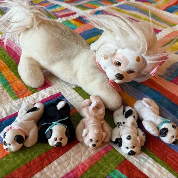 Hasbro Vintage Puppy Surprise Cream and Black Plush Dog Family Set - Picture 1 of 5